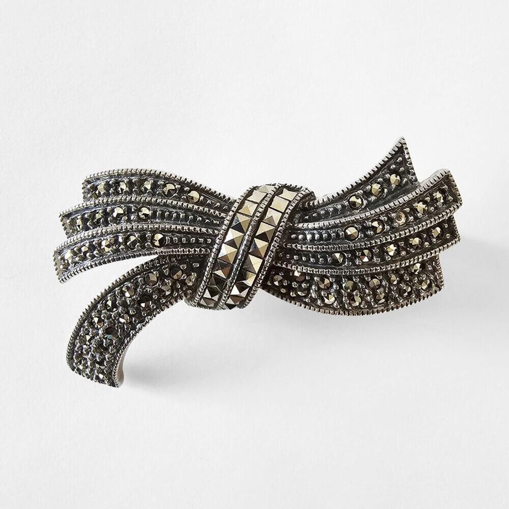 Vintage Sterling Silver Bow Brooch with Marcasite Inlay Judith Jack